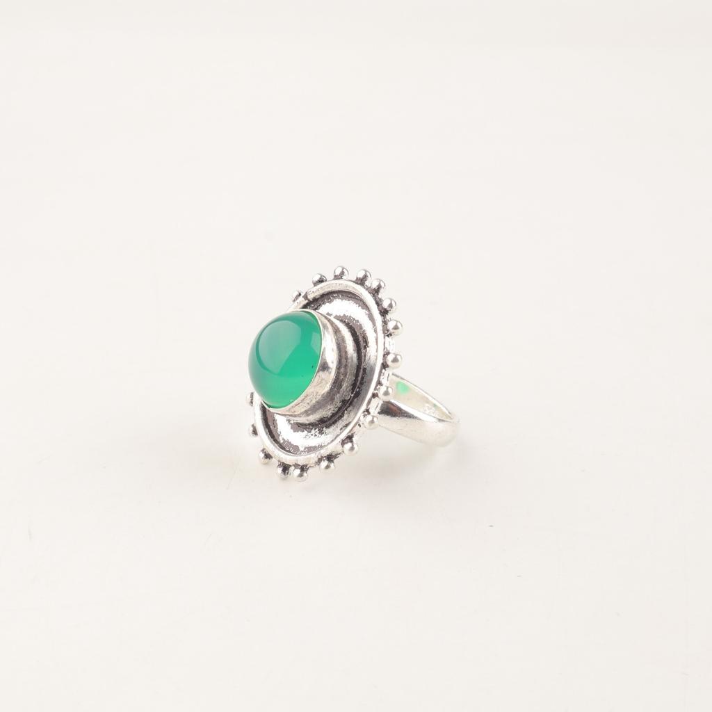 Natural Green Onyx Cab Gemstone 925 Sterling Silver Jewelry Handmade Women Ring RR-49-32