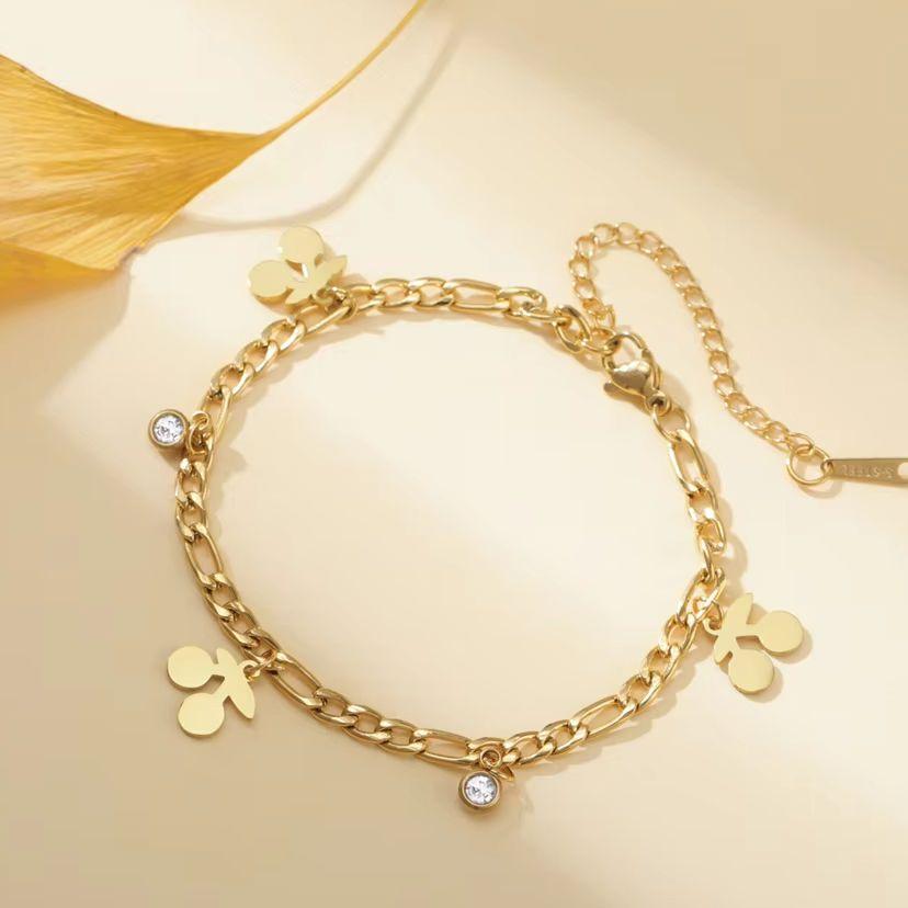 My Shape Cherry Bracelets Stainless Steel for Women Girls Gifts Fruit Pendant Chain Hand Chain Bangle Birthday Gifts Jewelry