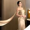 Amber floating light gold tube top engagement dress light luxury bridal toast dress morning robe temperament dress