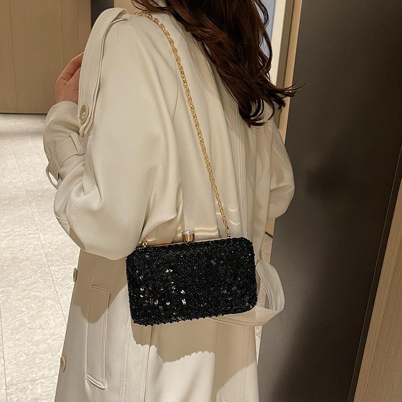 Paillette Evening Bag Fashion French Vintage Chain Shoulder bag Banquet Clutch Wedding Party Crossbody Bags Female Daily Purse