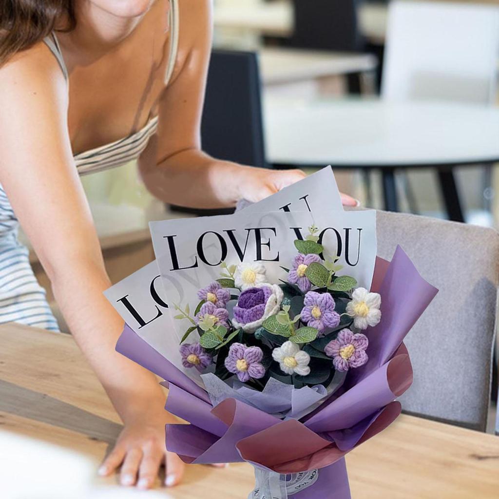 Artificial Knitted Bouquet Flower Arrangement Centerpiece Home Ornament for Festival Celebration Wedding or Table Decoration