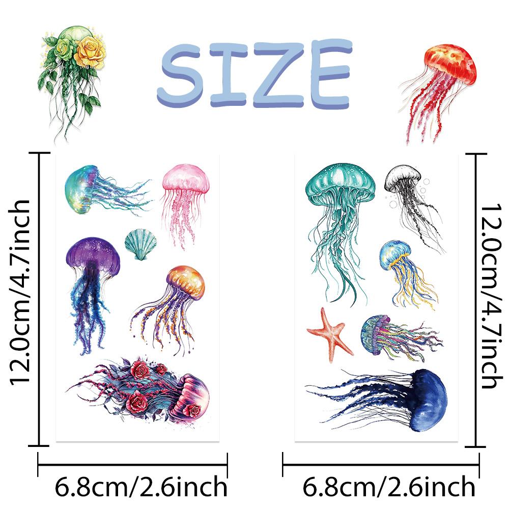 10sheets Colorful Jellyfish Tattoo Stickers For Arm Body Hand Temporary Waterproof Tattoo Stickers Kids Creative Party Gifts