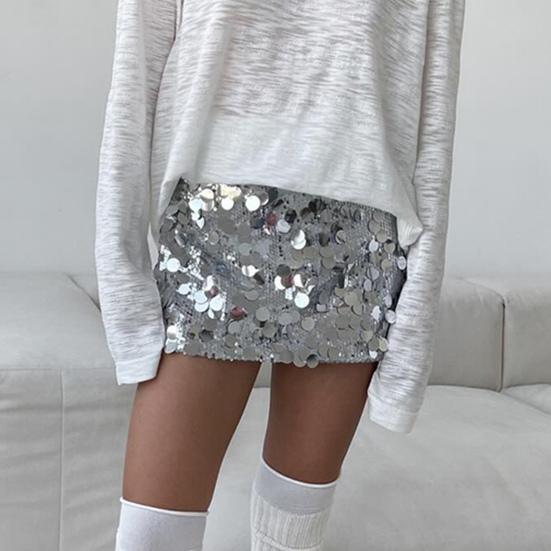 Women's Sequin Skirt High Waist Sparkly Bodycon Mini Skirt Glitter Stretchy Short Party Night