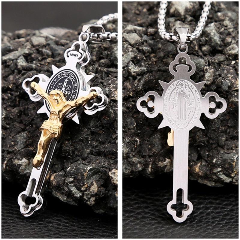 Pandantiv Colier Cruce din Oțel Inoxidabil Vintage cu Lanț