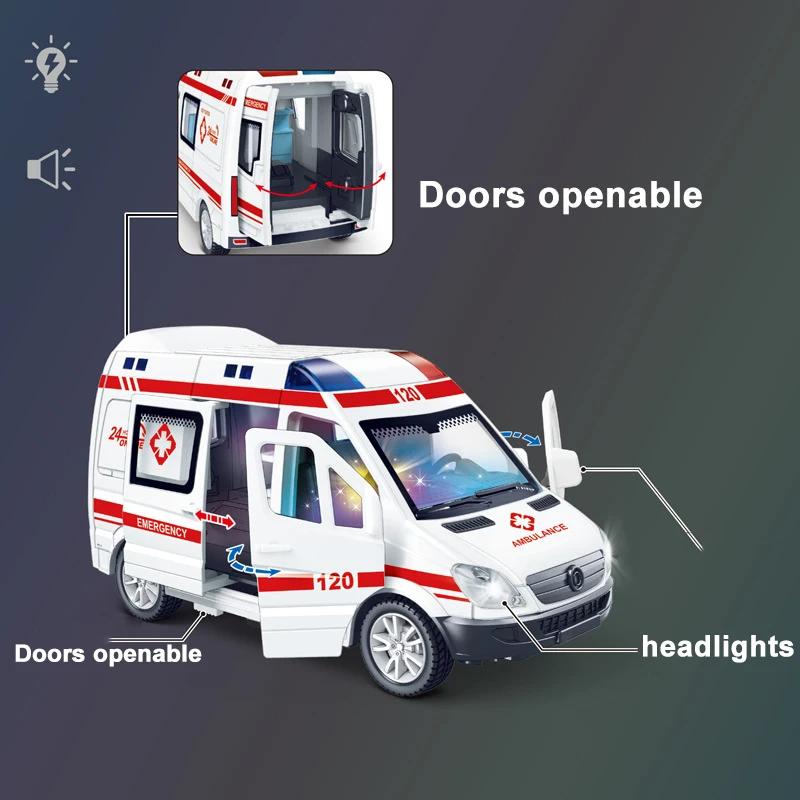 1/32 Mini Alloy Car Diecast Ambulance Fire-Truck Policecar Model Sound And Light Vehicle Simulation Collection Gifts Toys Boys