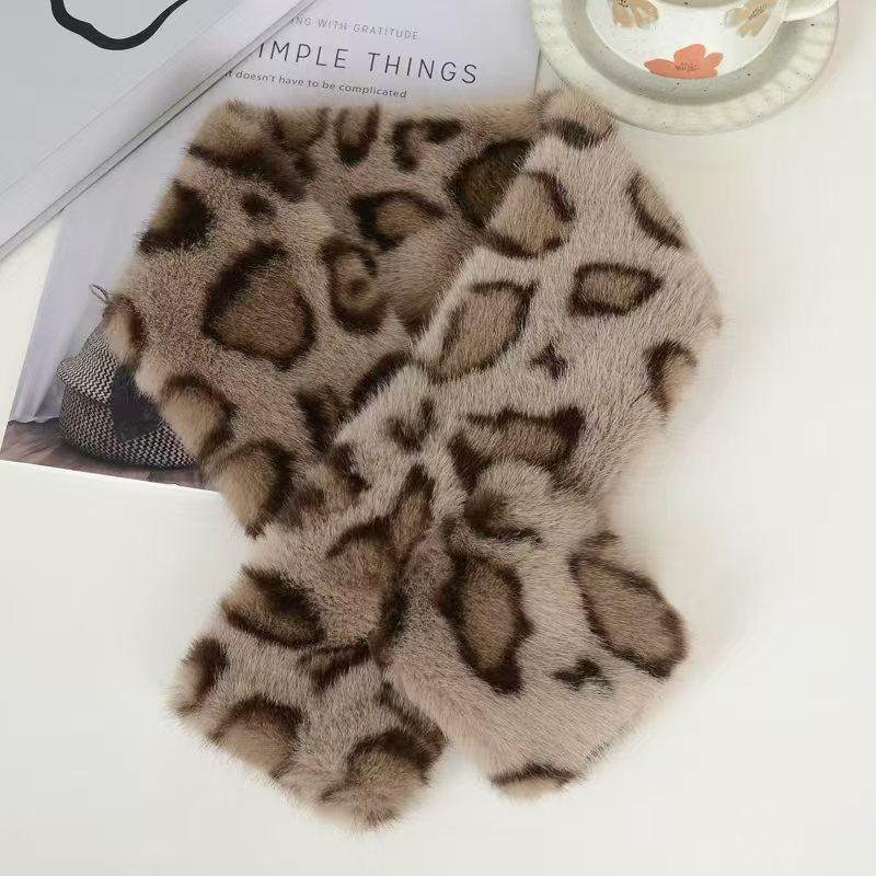 

Women s Autumn Winter Leopard Print Plush Neck Gaiter Warm Versatile Adult Leopard Print Neck Cover Korean Style Faux Rabbit Fur Scarf Neck Wrap One Size