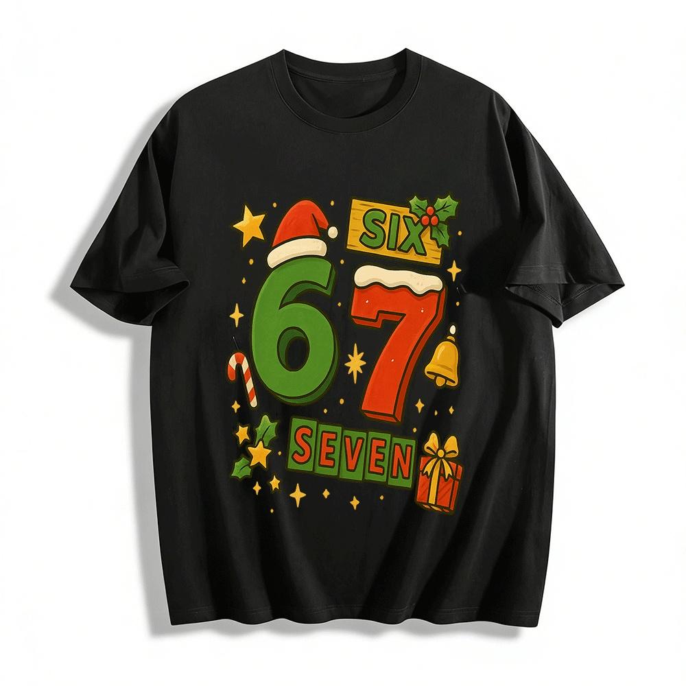 Christmas Fun Number 67 Print Casual Holiday Top For Family Pure cotton T-shirt XXS