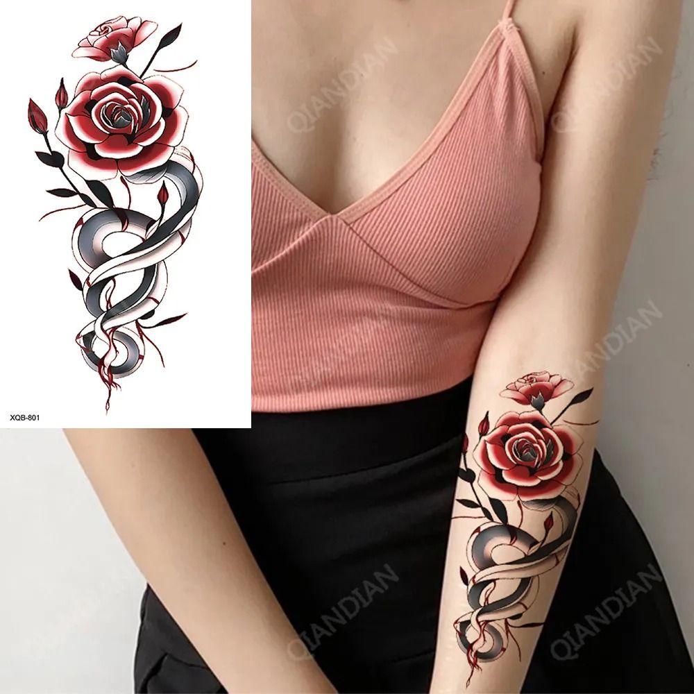 

Colorful Floral Arm Tattoo Sticker Women Flower Sternum Tattoo Stick New Temporary Tattoo Sticker 10