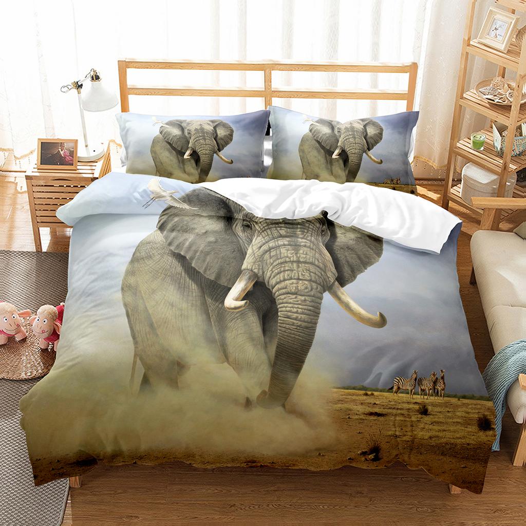 Colourful Cartoon Elephant Duvet Cover Set King Queen Size for Kids Boys Girls Bedding Set Cute Wild Animals Comforter Cover
