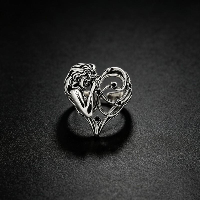Adjustable Vintage Angel Heart Ring Women Men Gothic Punk Boho Finger Copper Statement Jewelry Adjustable Open Band
