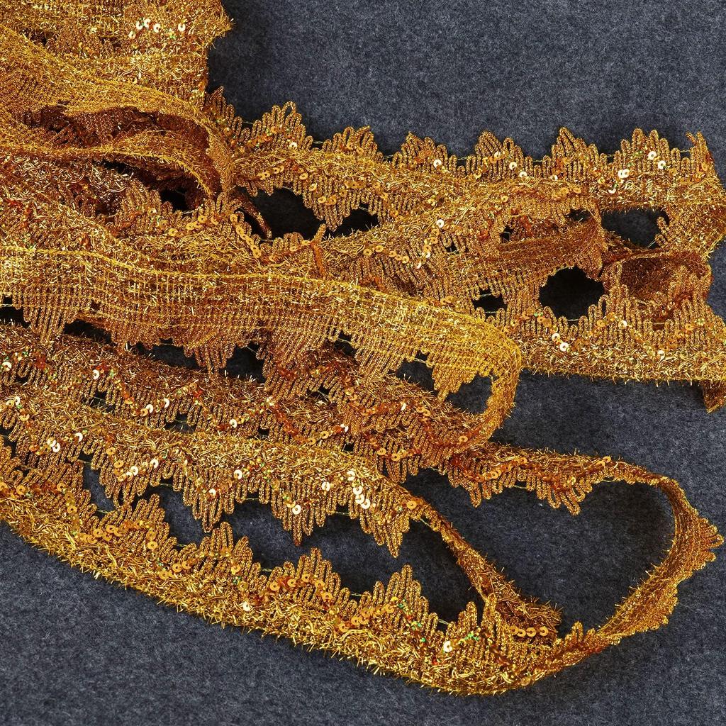 2 Yards Sequined Lace Trim Fabric Ribbon DIY Crafts 4CM Wide
