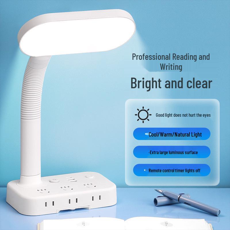 Eye Protecting Desk and Bedside Lamp with Power Strip for Dorms
