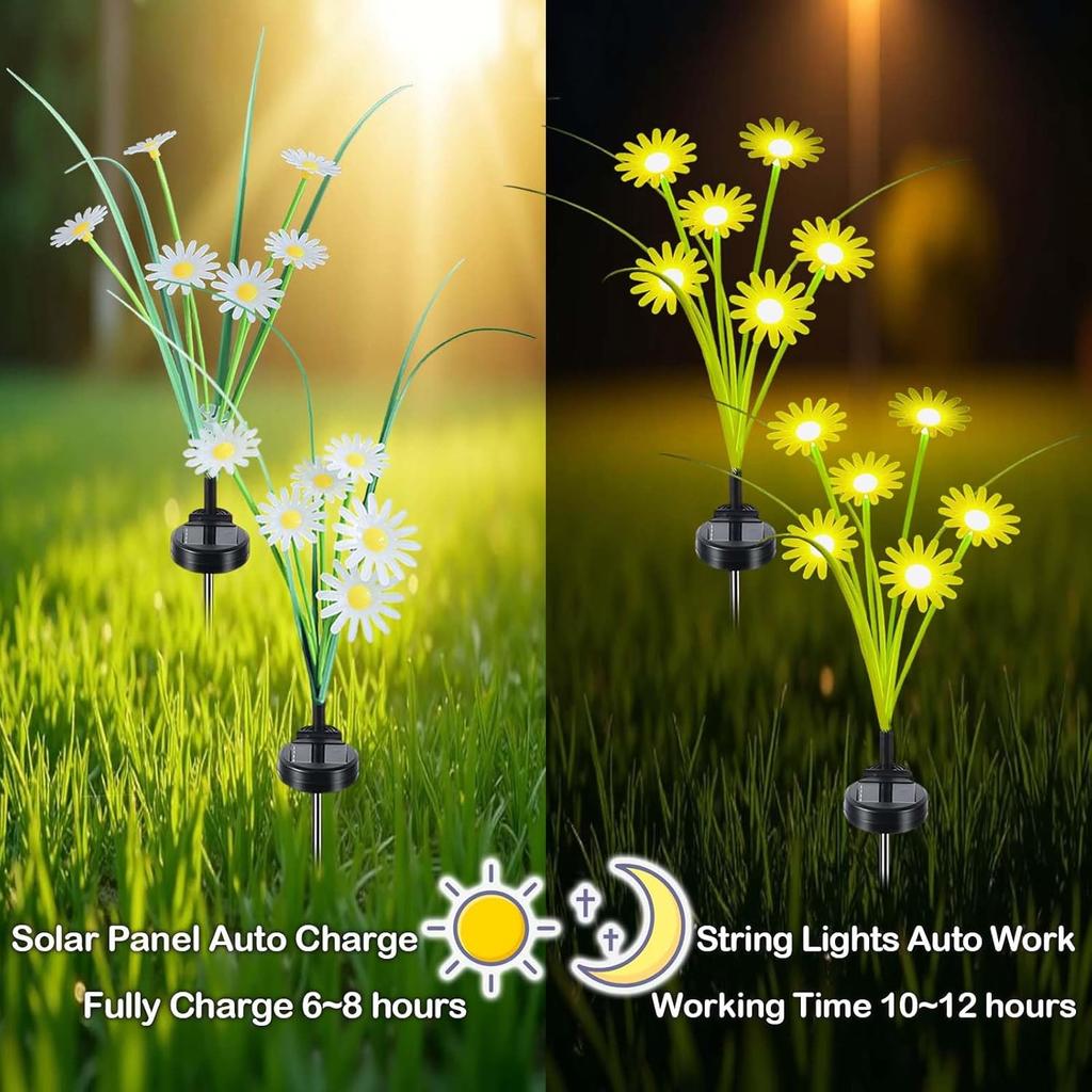 Solar Daisy Flowers Garden Lights IP65 Waterproof Outdoor String Light for for Yard Pathway Patio Outside Decor Unique Gifts