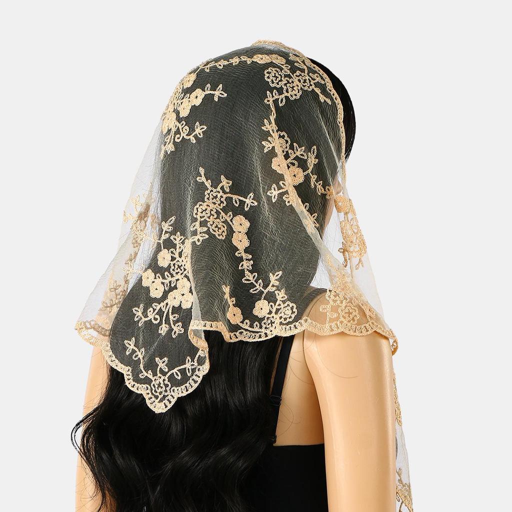 Elegante Sciarpa a Triangolo in Pizzo Sposa Europea e Americana: Velo Mantiglia Bianco e Nero per Donna