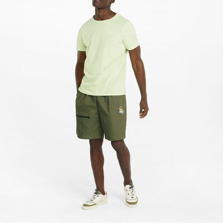 Puma Solid Color Logo Drawstring Straight Shorts Men Bottoms Deep-Moss-Green 536940-32