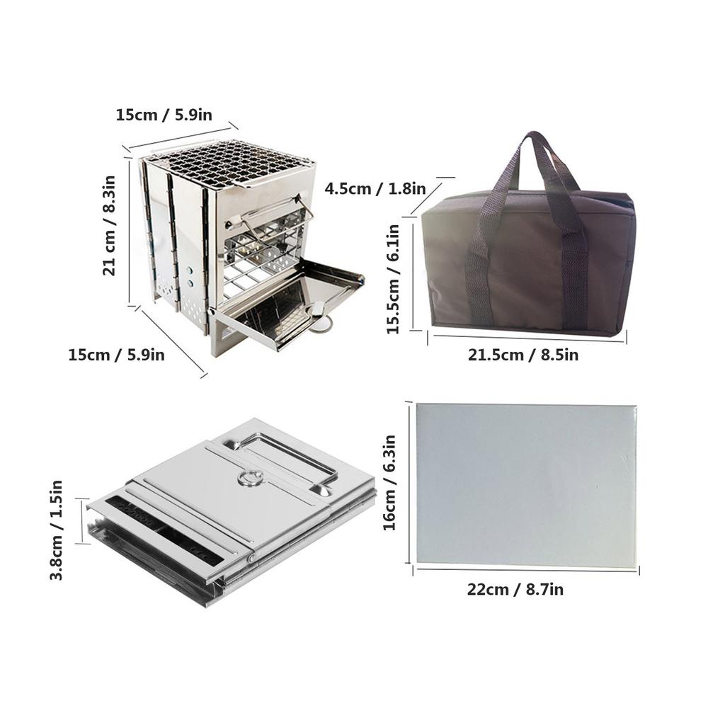 Wood Stove Stainless Steel Foldable Mini Charcoal Grill Lightweight Barbecue Grill for Camping Garden Outdoor Picnic