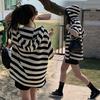 Loose Striped Hooded Short Sleeve Shirt Women's Summer Large Size Casual Small Chic Beautiful Short Top