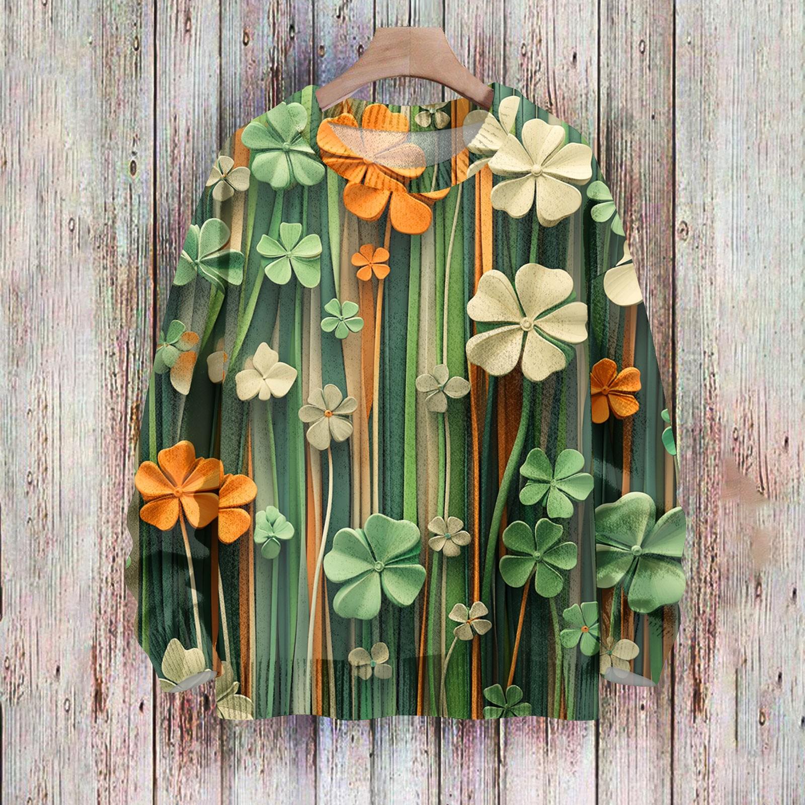 

Женская мода вскользь с длинным рукавом St. Верх из шерстяного трикотажного пуловера с принтом Патрика и круглым вырезом S