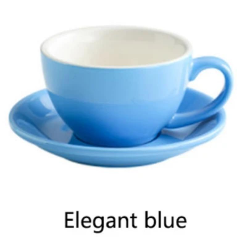 European Style 300ML Solid Color Coffee Cup and Saucer Gift Ceramic Cappuccino Latte Cup Cup and Saucer Set Multi-color Optional