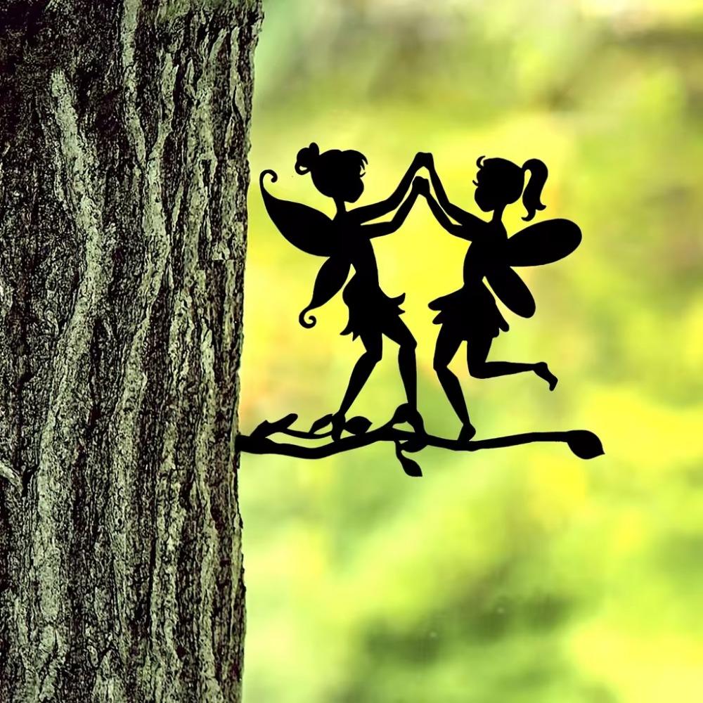 1 szt. Dodaj magiczny akcent do swojego ogrodu dzięki tej metalowej sylwetce dwóch elfów na gałęzi, na imprezę ogrodową