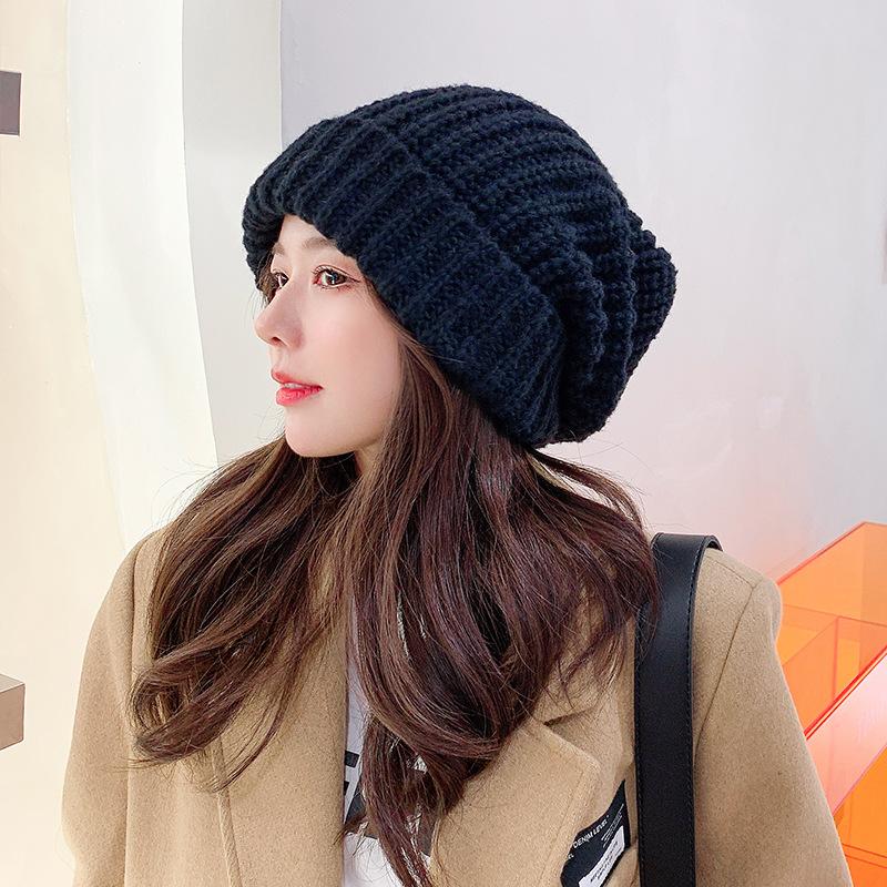 Large Head Circumference Knitted Hat Women's Winter Woolen Hat Autumn and Winter Warm Confinement Hat Versatile Cold Hat Face Small Pile Hat