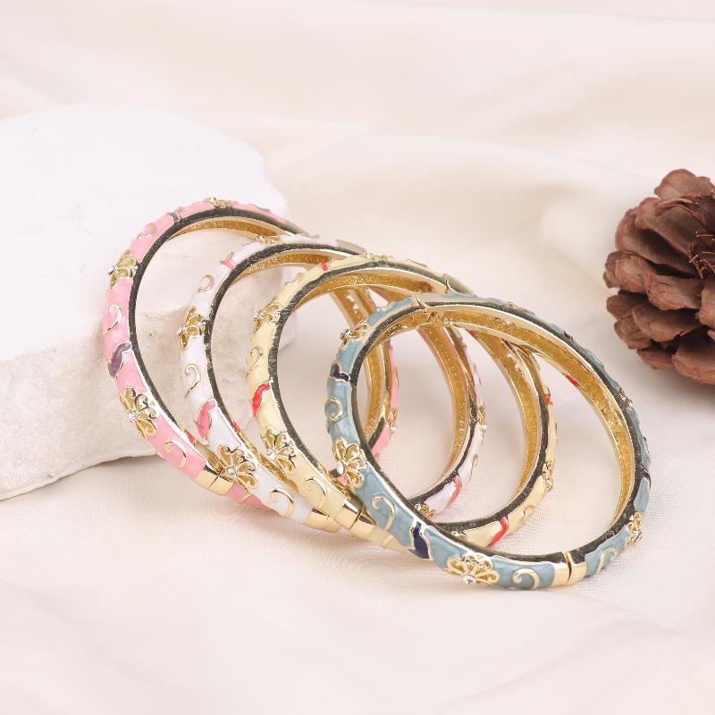Vintage Enamel Flower Bracelet Ethnic Style Cloisonne Bangle Elegant Luxury Exquisite Bangles For Women  Jewelry