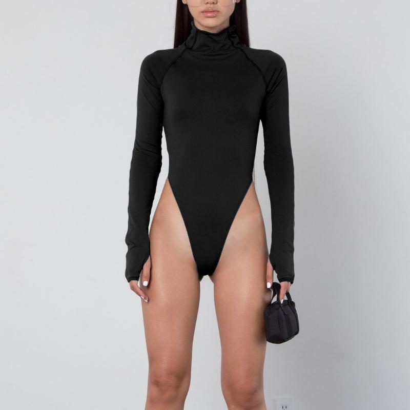 High Necked, Long Sleeved, High Waisted Tight Fitting Clothes for Women In Autumn and Winter, Sexy and Slimming Elastic Jumpsuit