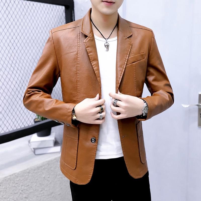 Dress Suit Coat Men's Jackets Men's Business Leather Jackets Men's Pu New Korean Style Slim Thin Trend Leather Jackets