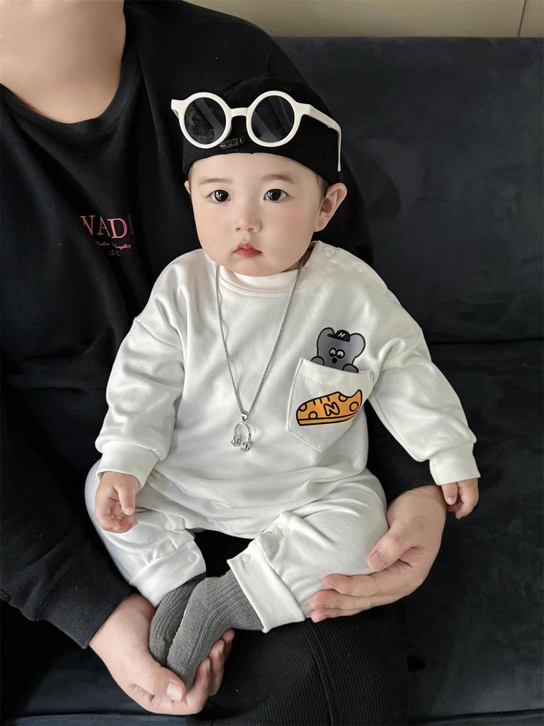 Infant & Toddler Bear Pocket Onesie Romper, Combed Cotton, Soft, Trendy Sweatshirt Style, 0-2 Years