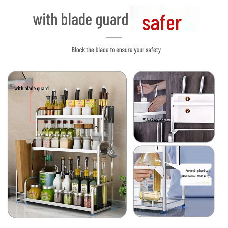 Stainless Steel Multi-layer Kitchen Rack: Spice, Knife Holder & Storage