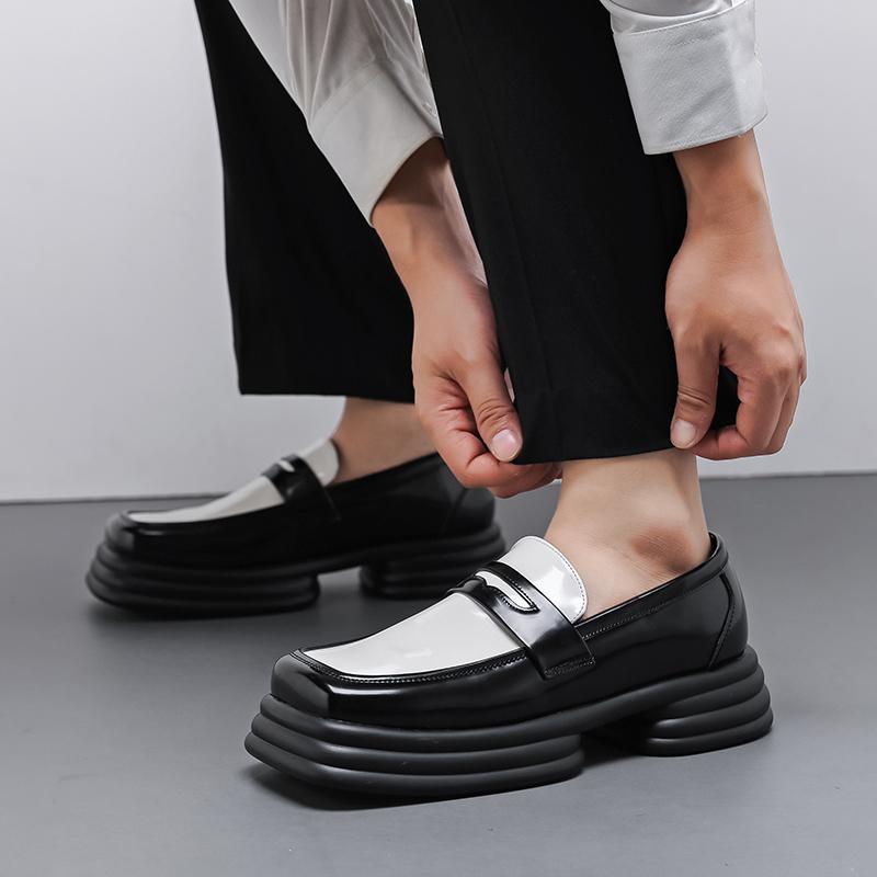 Fashion Derby Thick soled Men's Shoes Black Versatile fashionable daily styles Trendy casual party Outdoor leisure youth leather shoes