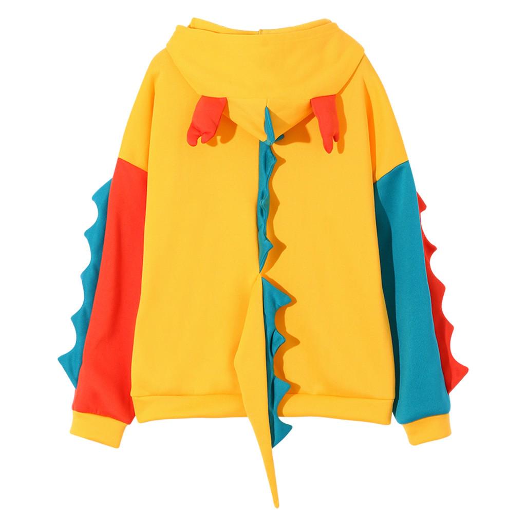 Fashion Women Casual Loose Long Sleeve Splice Dinosaur Sweatshirt Tops