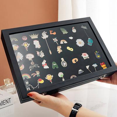 Bar Badge Storage Box Transparent Dust-proof Chest Pin Box Medal Display Stand Pu Leather Jewelry Medal Collection Display Frame