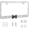 Bling License Plate Frame For Women - Sparkly Diamond Car Tag Cover With Rhinestone Crystals & Gift Bow, Stainless Steel Luxury Car Accessories For