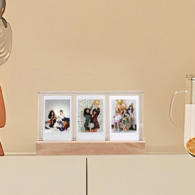 Rechargeable Glowing Acrylic Frame for 3Inch Snapshots, Triples Window, Photo Frame Stylish Desk Photo Display Stand