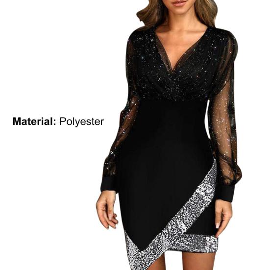 Formal Dress Solid Color Sequins Spring Autumn Net Yarn See Through Dress for Wedding