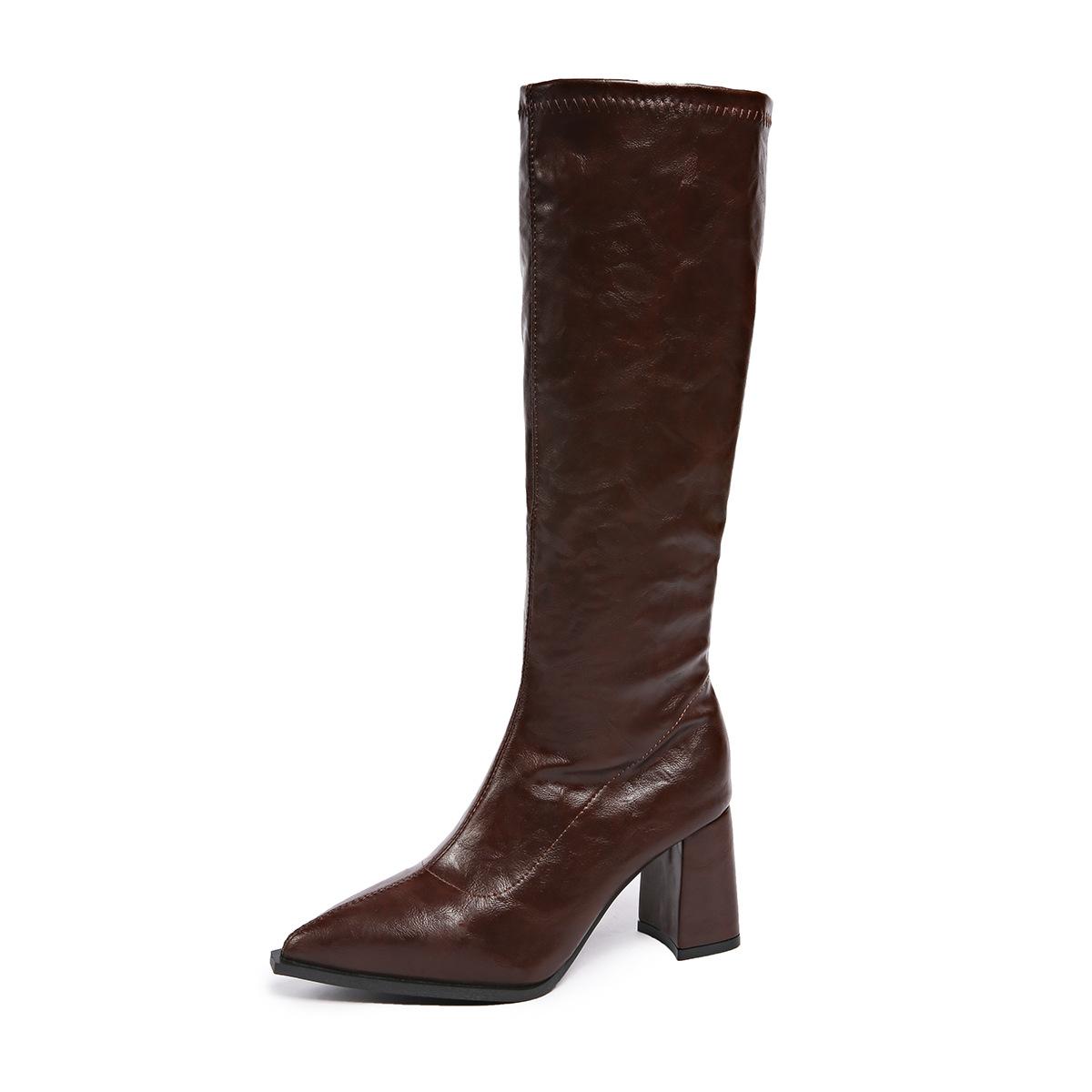 

Внешняя торговля темперамент высокие тонкие сапоги женские толстые высокие каблуки маленькие, но до колена большой размер остроносые модные сапоги 42