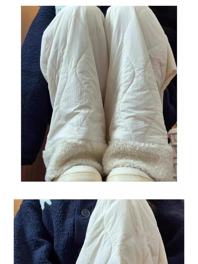 Women's Pink Fleece Cotton Wide-Leg Pants - Winter 2025 Casual Warm Plus Velvet Design