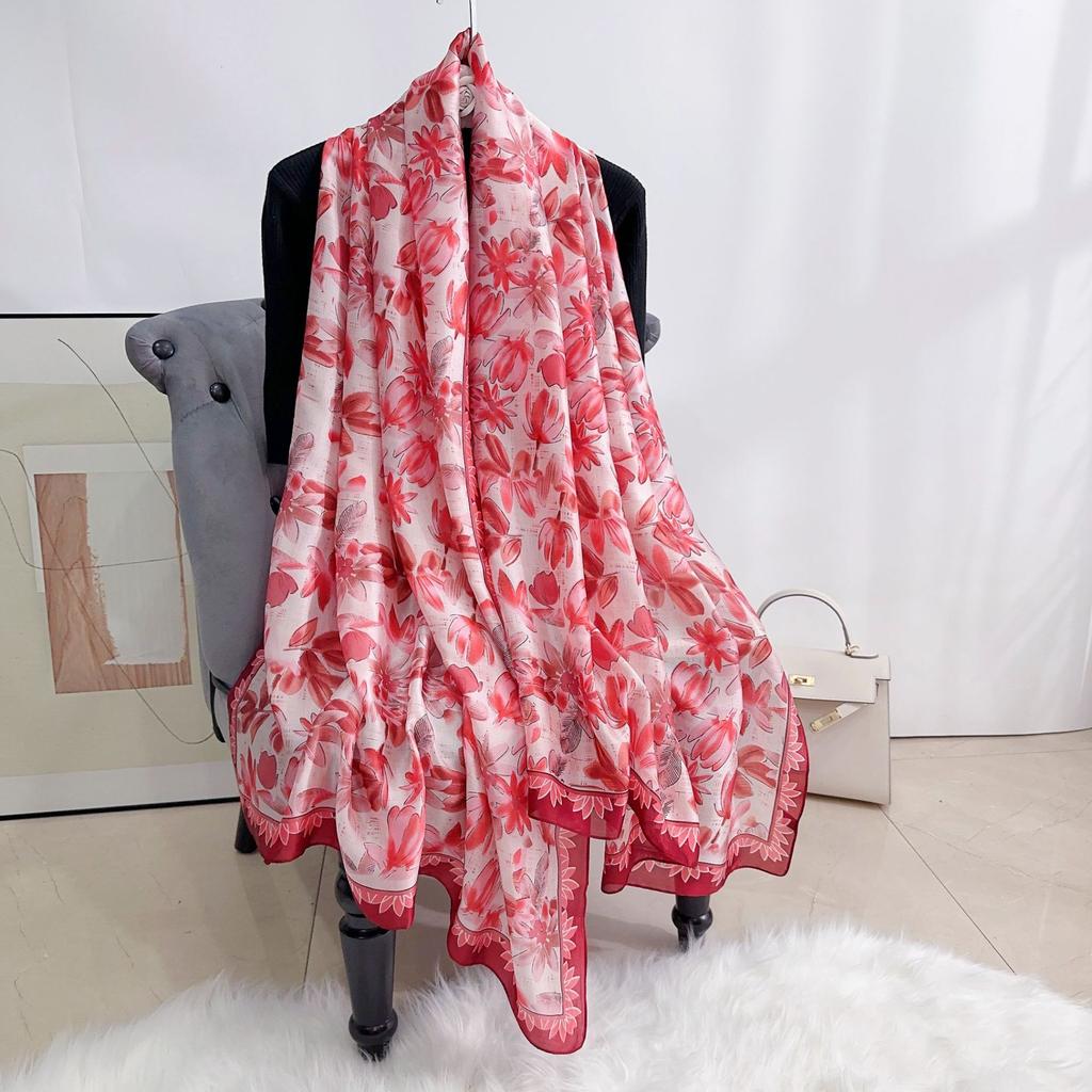 Flower Print Satin Scarf Imitation Silk Soft Skin Friendly Shawl Spring Autumn Casual Decoration Inelastic Neck Scarf