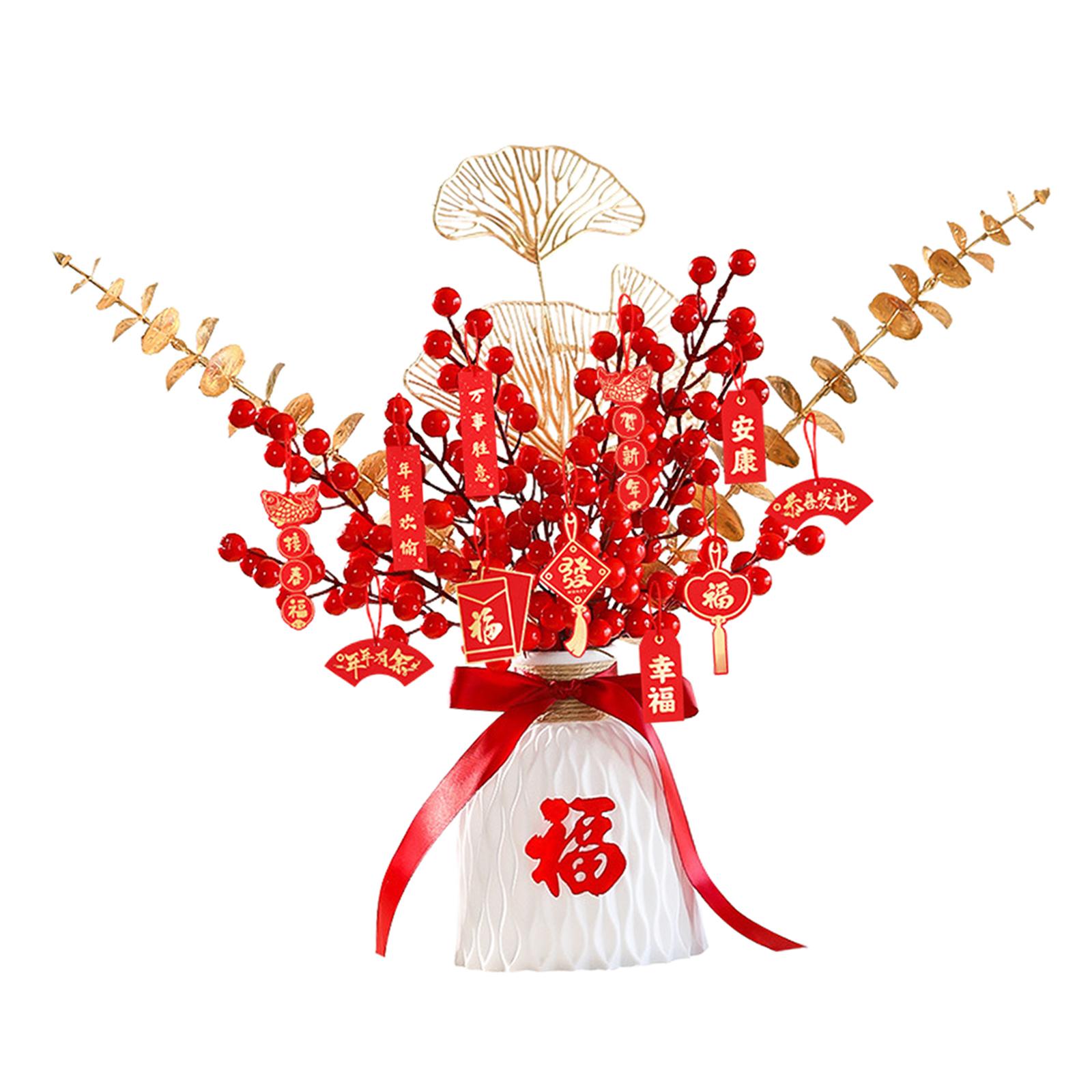 

Chinese New Year Decoration Artificial berries Branches Lucky Tree Bonsai for Tabletop Decor білий