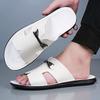 Herren Schwarz Leder Pantoffeln Flach Sommer Braun Sandalen Outdoor Weiß Breite Spitze Strandschuhe für Vater Übergröße 46 47 48