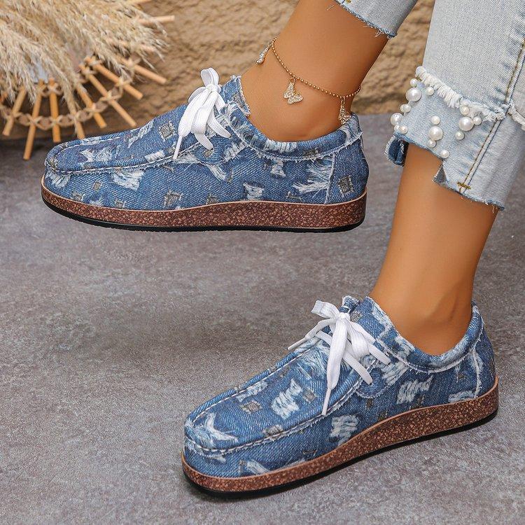 Large size flat-bottomed casual single shoes for women, new canvas lace-up flat-bottomed single shoes for women in spring and autumn
