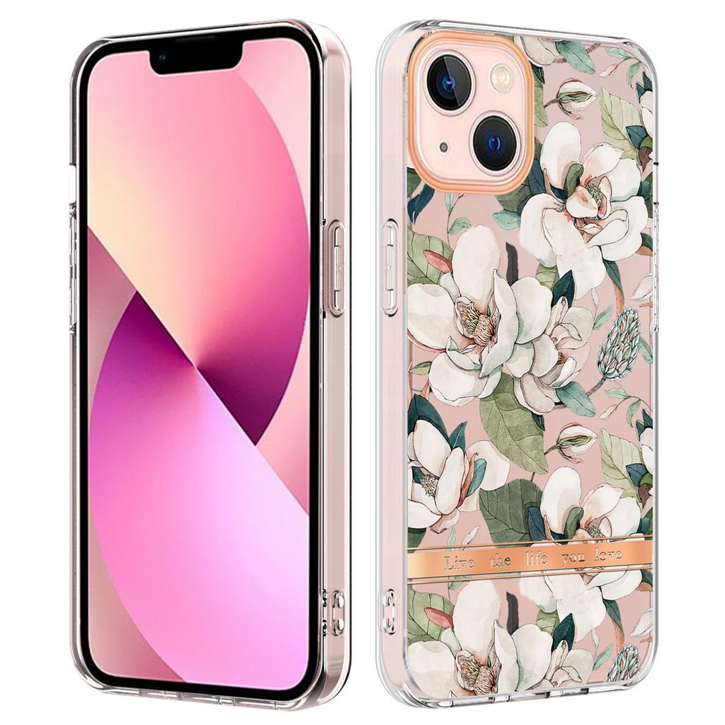 For iPhone 15 Case IMD IML Flower Pattern Electroplated TPU Back Cover
