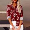 Women's Loose Casual Long-sleeved Christmas Print Shirt Print And Pocket Cardigan