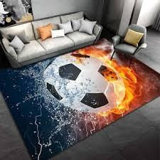 Cool Ice and Fire Soccer Ball Printed Floor Mat, Soft Rug for Bedroom Living Room Game Room, Sports Home Decor Carpet