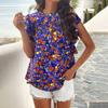 Sleeveless Ruffled Collar Printed Top With Loose Casual T-shirt