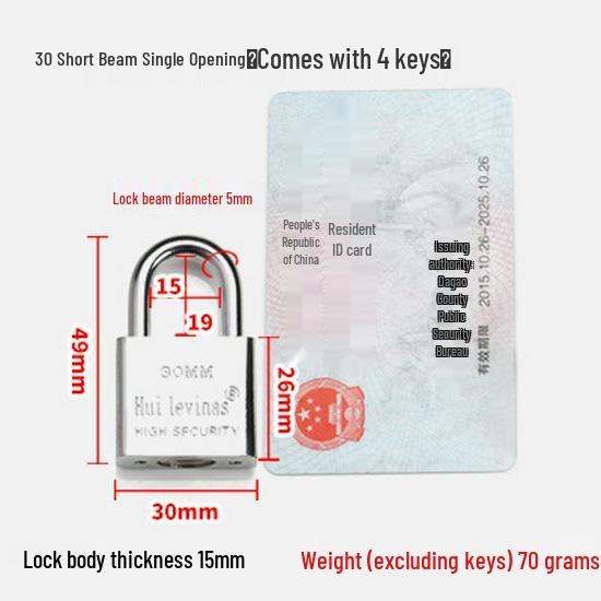 Blade-Shaped Stainless Steel Padlock, Square Head, 30mm, Ideal for Doors, Dorm Rooms, Cabinets, Long-Shank Anti-Theft Design.