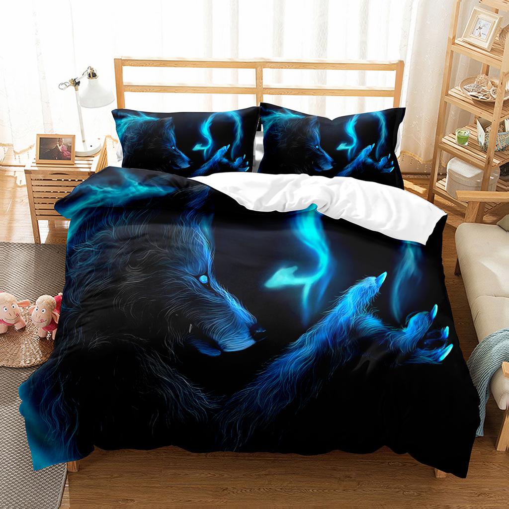 Boys Wolf Duvet Cover Set Queen Size Boho Wildlife Forest Animal Bedding Polyester Quilt Cover With Pillowcase