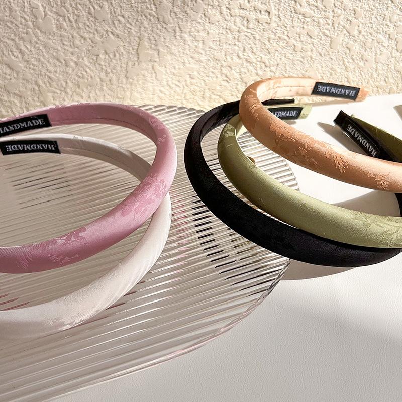 New Vintage Chinese Jacquard Satin Embroidery Thin Headband for Women Elegant Hair Band Solid Hair Hoop Fashion Hair Accessories