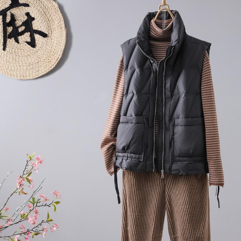 Autumn and winter new stand-up collar white duck down light down jacket vest women's casual solid color vest vest jacket tide